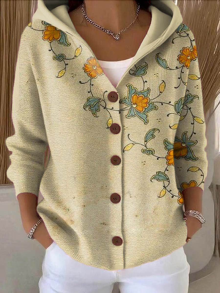 Women's Artistic Print Button-Front Hoodie Modeberg Bern