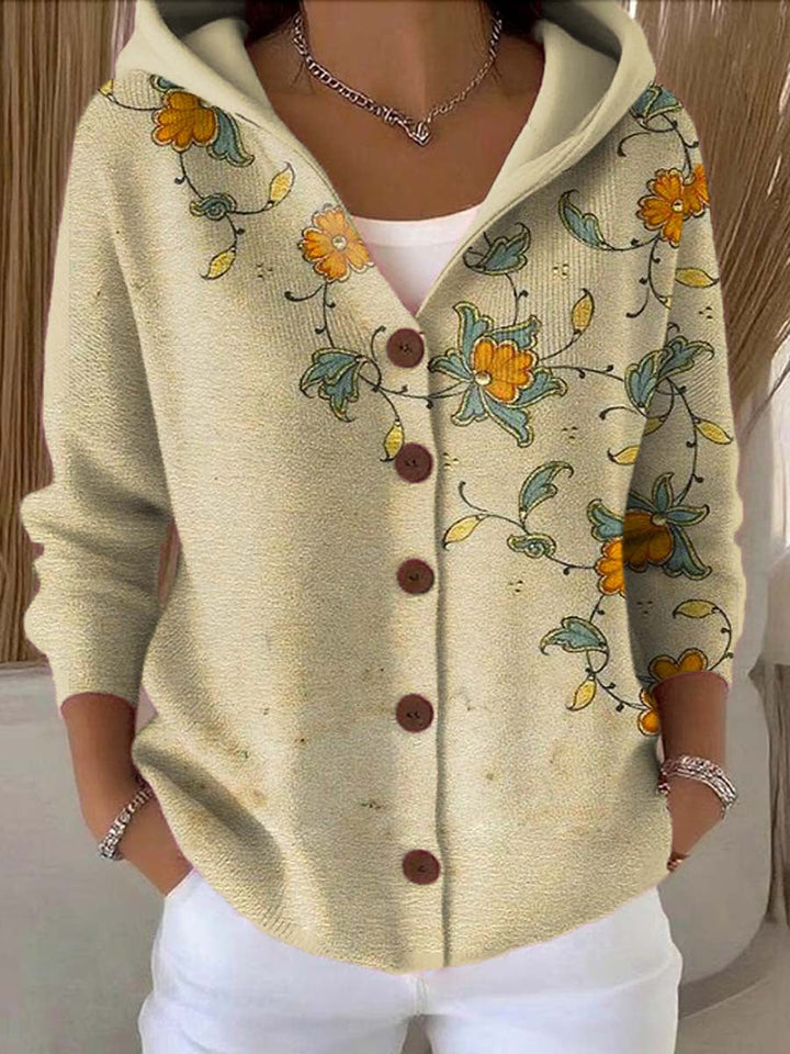 Women's Artistic Print Button-Front Hoodie Modeberg Bern