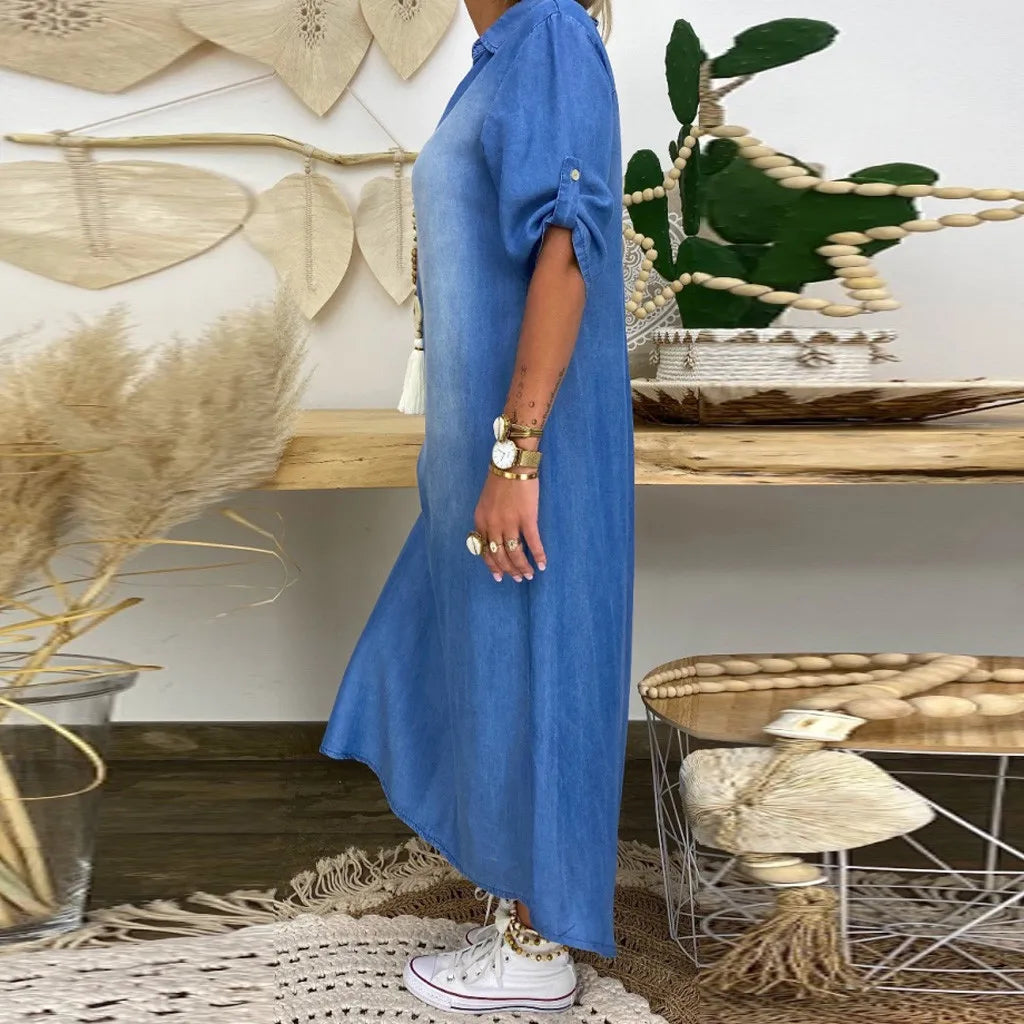 Orina™ Langes Kleid mit Seitenschlitz im Jeans-Look Modeberg Bern