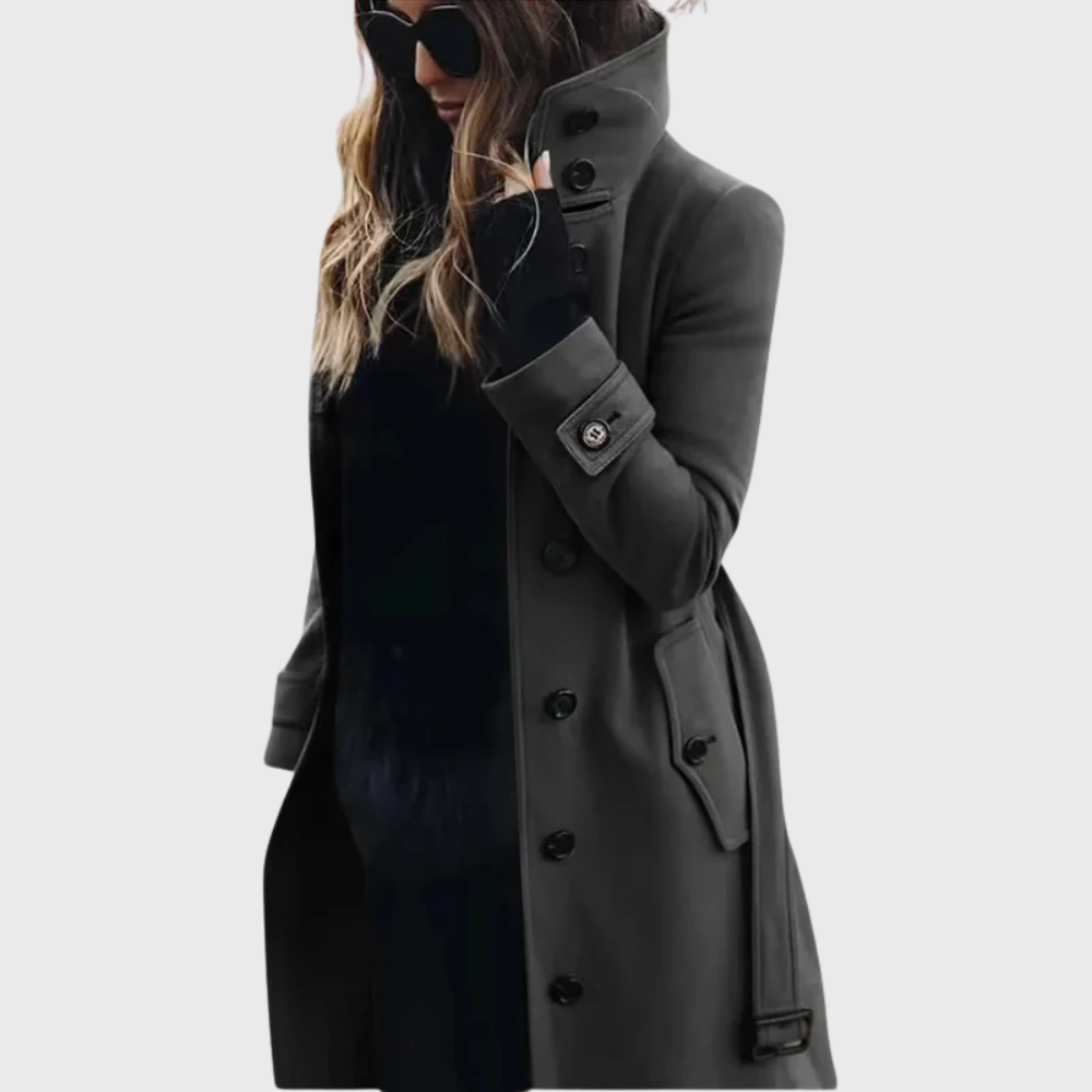 Longline Coat with High Stand Collar and Cuff Straps Modeberg Bern