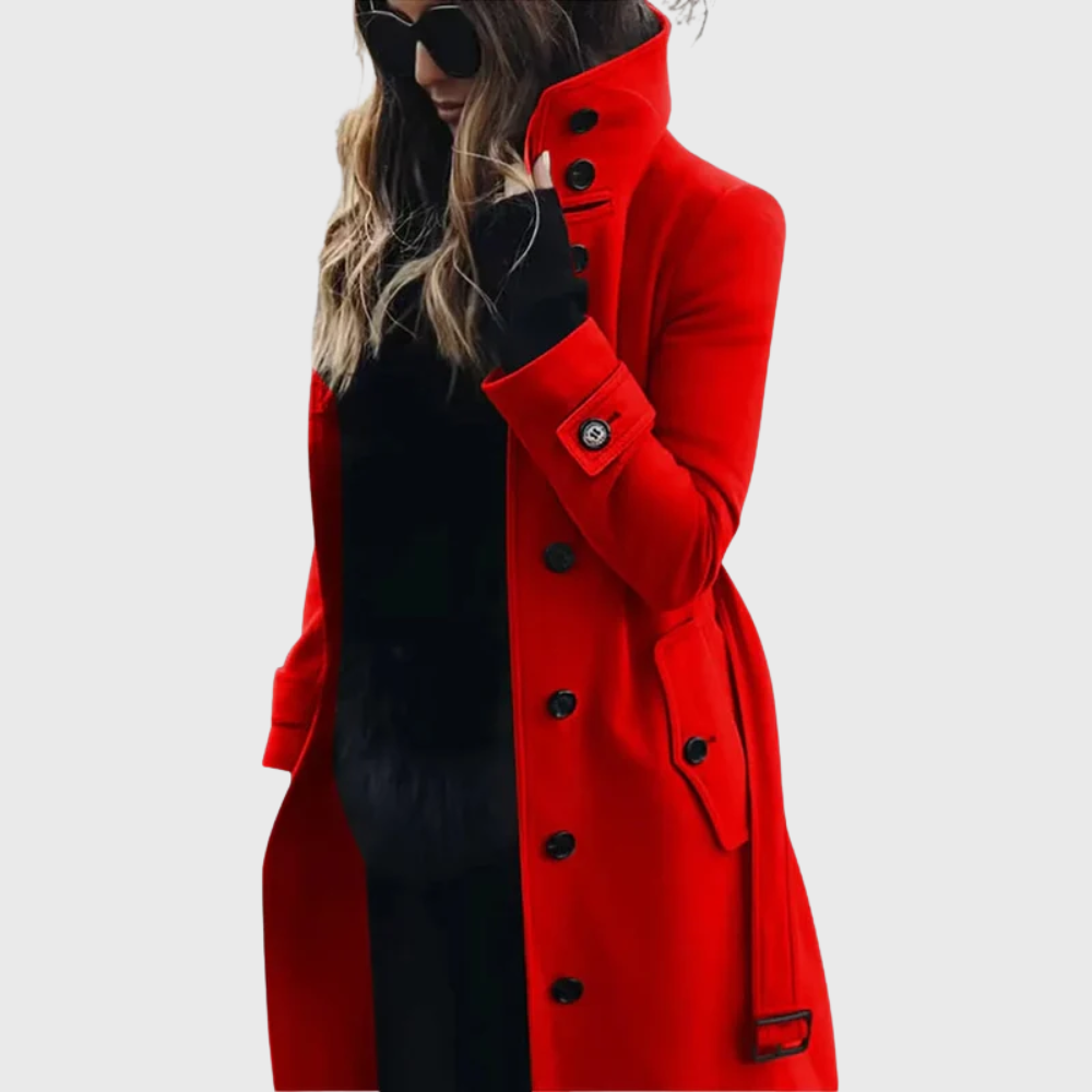 Longline Coat with High Stand Collar and Cuff Straps Modeberg Bern