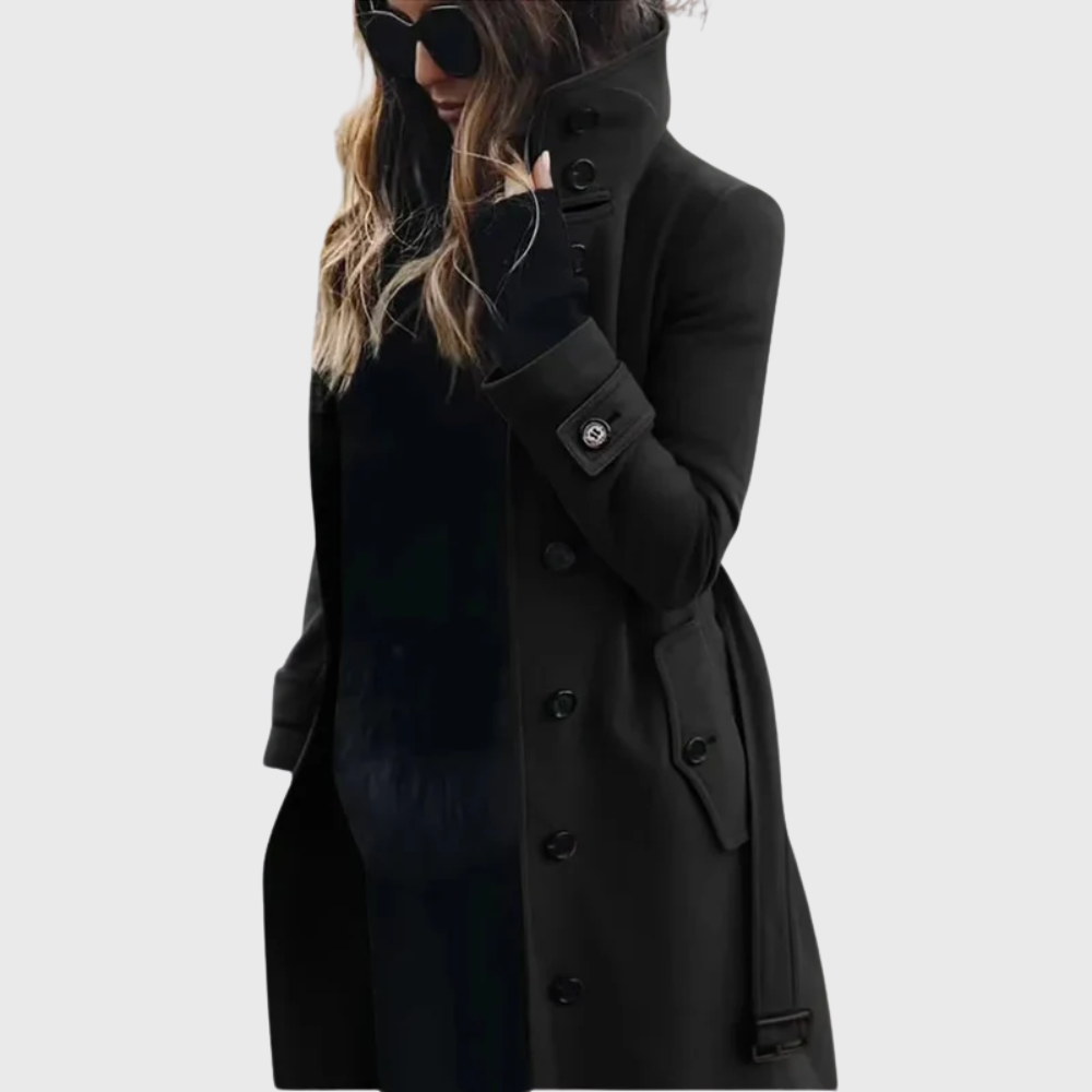 Longline Coat with High Stand Collar and Cuff Straps Modeberg Bern
