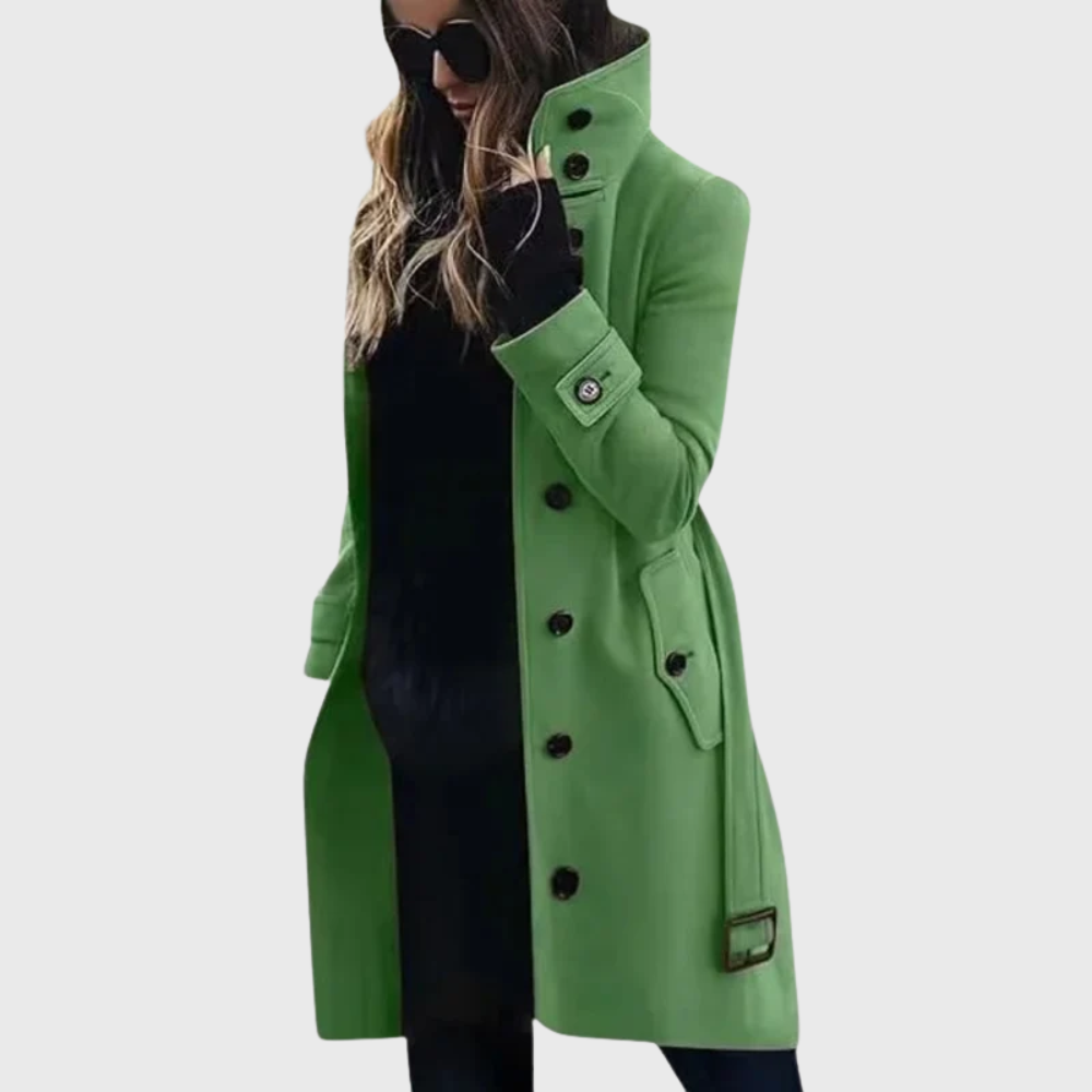 Longline Coat with High Stand Collar and Cuff Straps Modeberg Bern