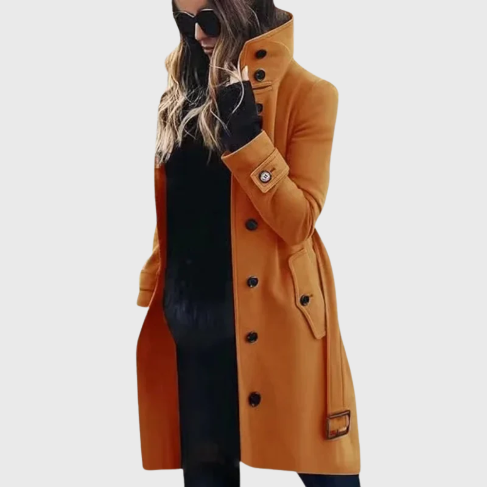 Longline Coat with High Stand Collar and Cuff Straps Modeberg Bern