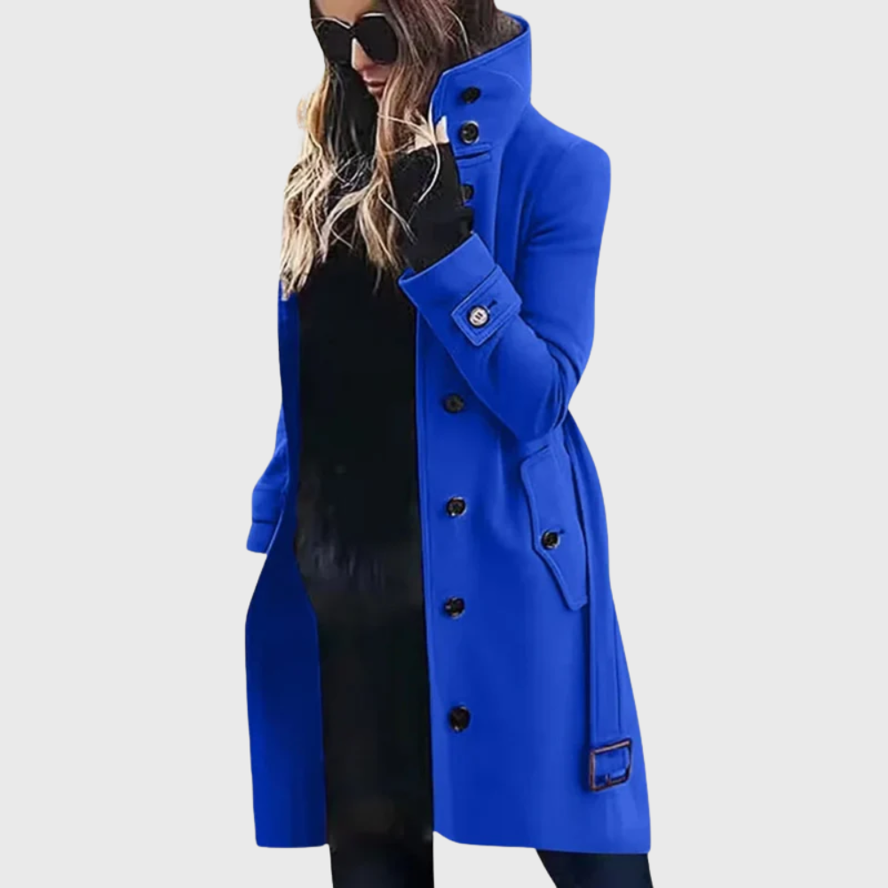 Longline Coat with High Stand Collar and Cuff Straps Modeberg Bern