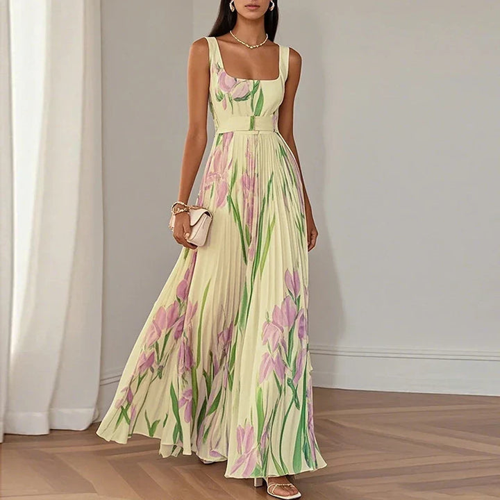 Floral Square Neck Pleated Wedding Guest Maxi Dress Modeberg Bern