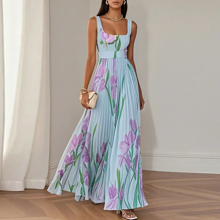 Floral Square Neck Pleated Wedding Guest Maxi Dress Modeberg Bern