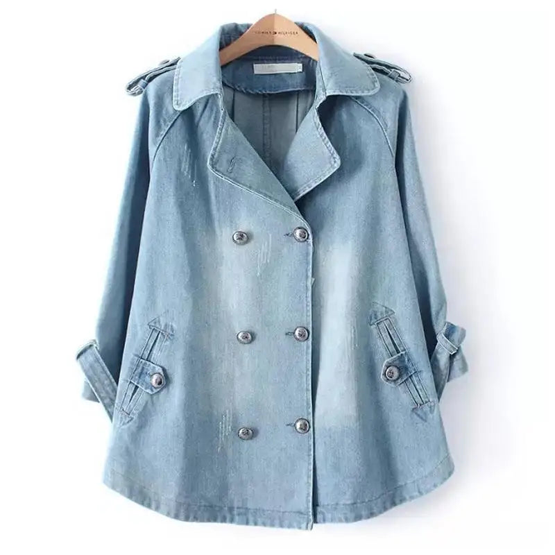 Double-Breasted Denim Cape Coat, Trench-Inspired Modeberg Bern