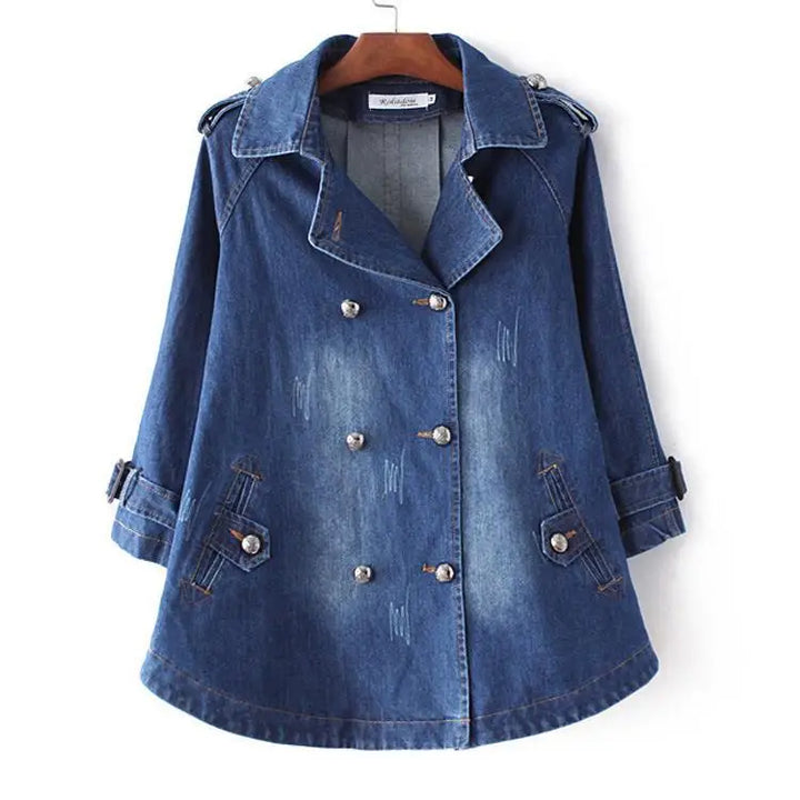 Double-Breasted Denim Cape Coat, Trench-Inspired Modeberg Bern