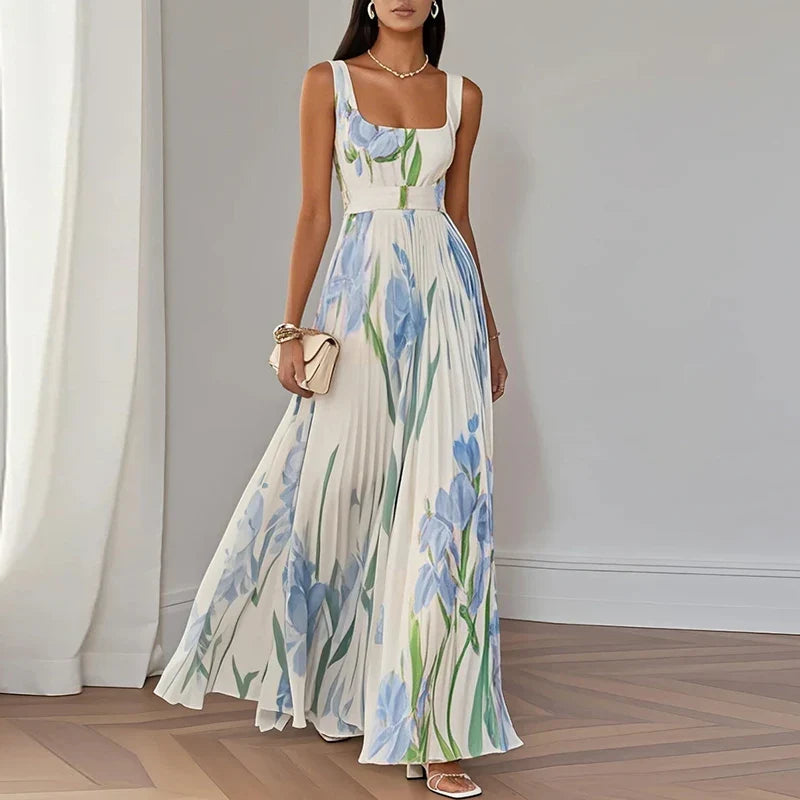 Floral Square Neck Pleated Wedding Guest Maxi Dress Modeberg Bern