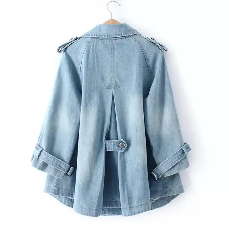 Double-Breasted Denim Cape Coat, Trench-Inspired Modeberg Bern