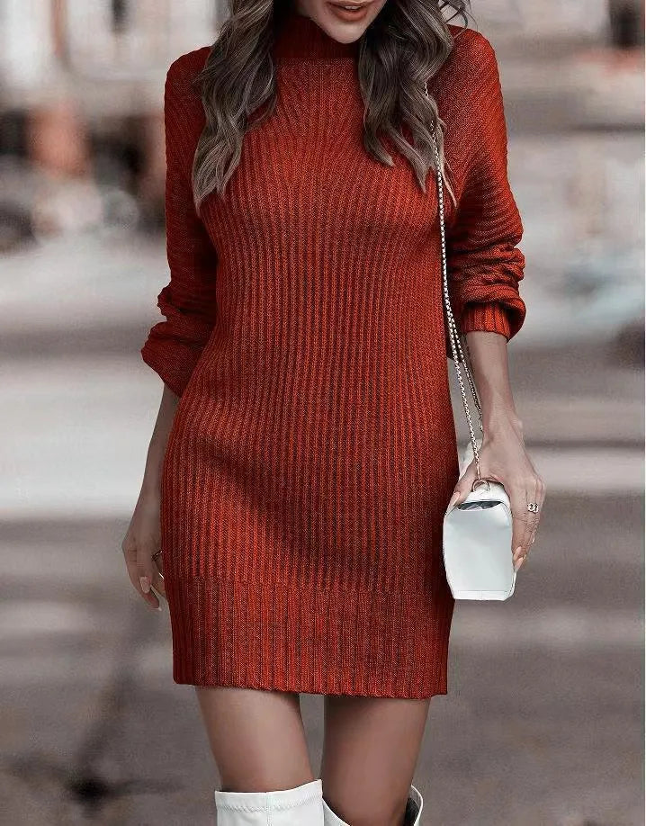 High Neck Knitted Jumper Dress with Long Sleeves Modeberg Bern