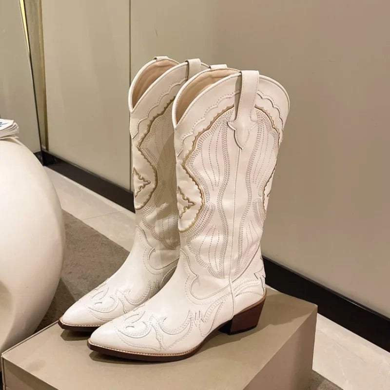 Women's Beige Autumn Western Cowboy Boots Modeberg Bern