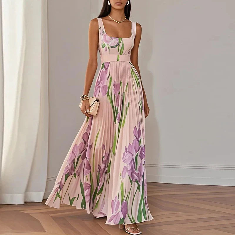 Floral Square Neck Pleated Wedding Guest Maxi Dress Modeberg Bern