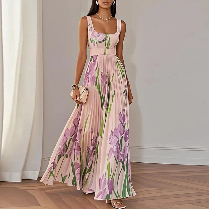 Floral Square Neck Pleated Wedding Guest Maxi Dress Modeberg Bern