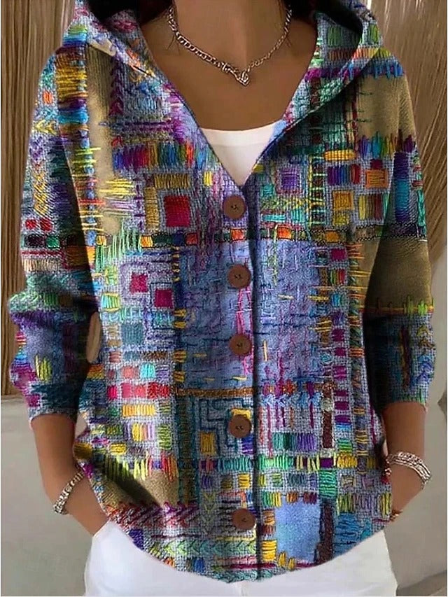 Women's Artistic Print Button-Front Hoodie Modeberg Bern