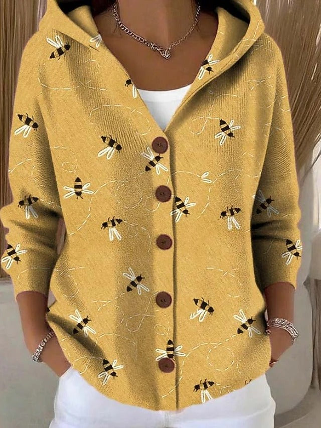 Women's Artistic Print Button-Front Hoodie Modeberg Bern