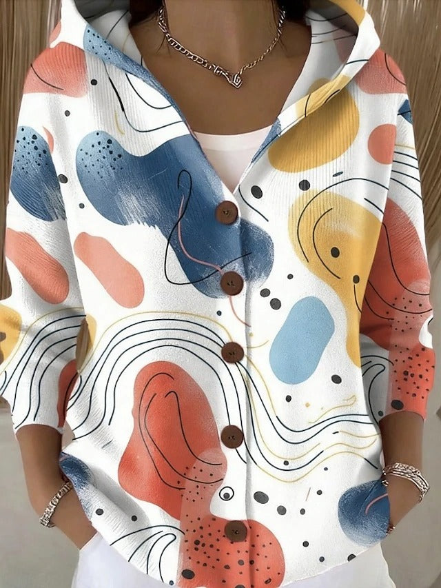 Women's Artistic Print Button-Front Hoodie Modeberg Bern