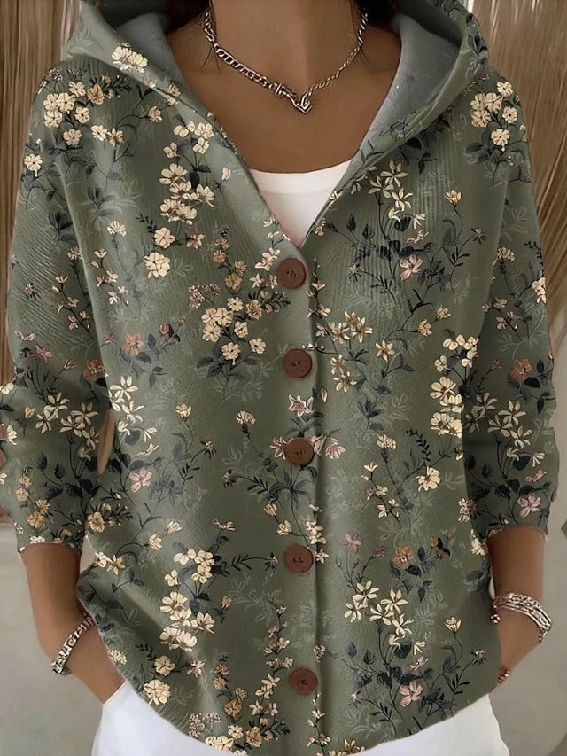 Women's Artistic Print Button-Front Hoodie Modeberg Bern