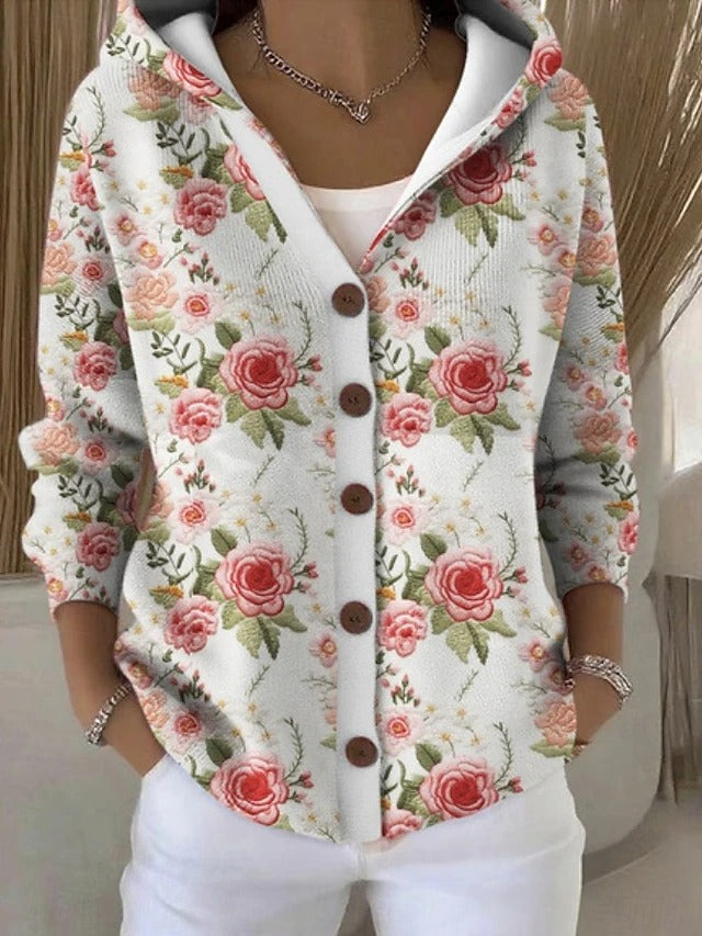 Women's Artistic Print Button-Front Hoodie Modeberg Bern