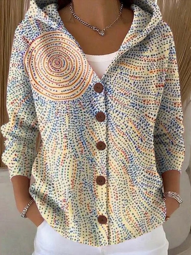 Women's Artistic Print Button-Front Hoodie Modeberg Bern