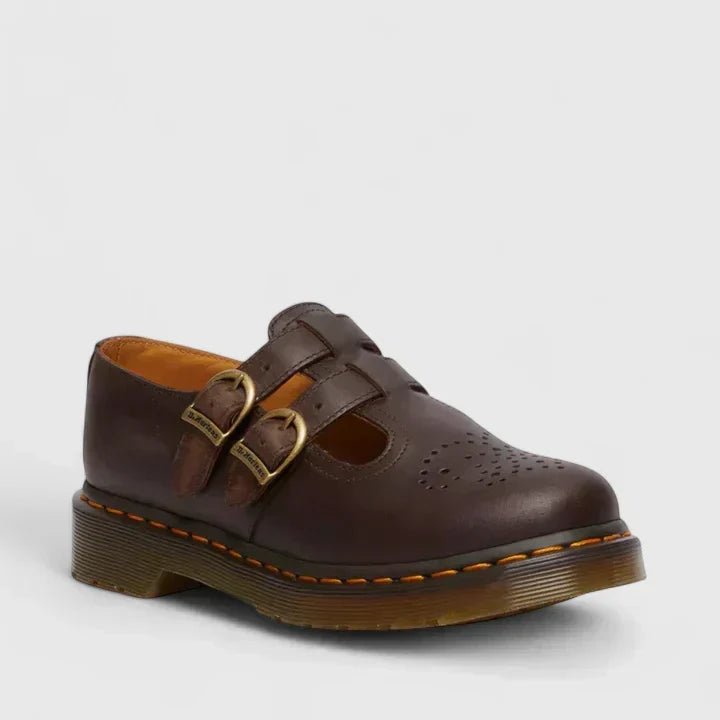 Women's Double Buckle Leather Mary Jane Flats Modeberg Bern
