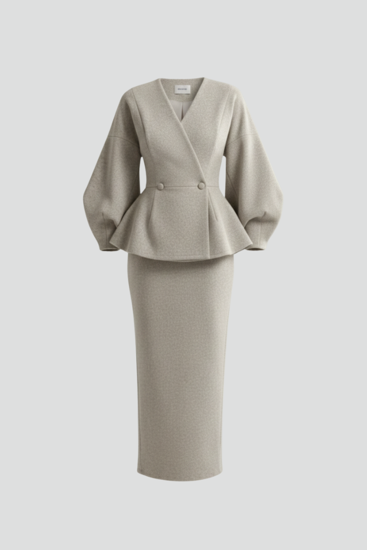 Puff Sleeve Blazer and Midi Skirt Co-Ord Set Modeberg Bern