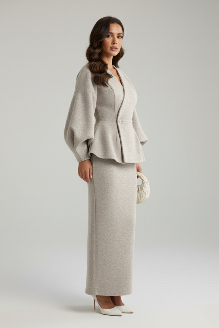 Puff Sleeve Blazer and Midi Skirt Co-Ord Set Modeberg Bern