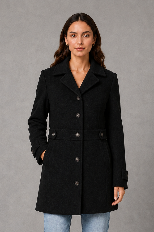 Tailored Longline Coat with Collar and Button Front Modeberg Bern