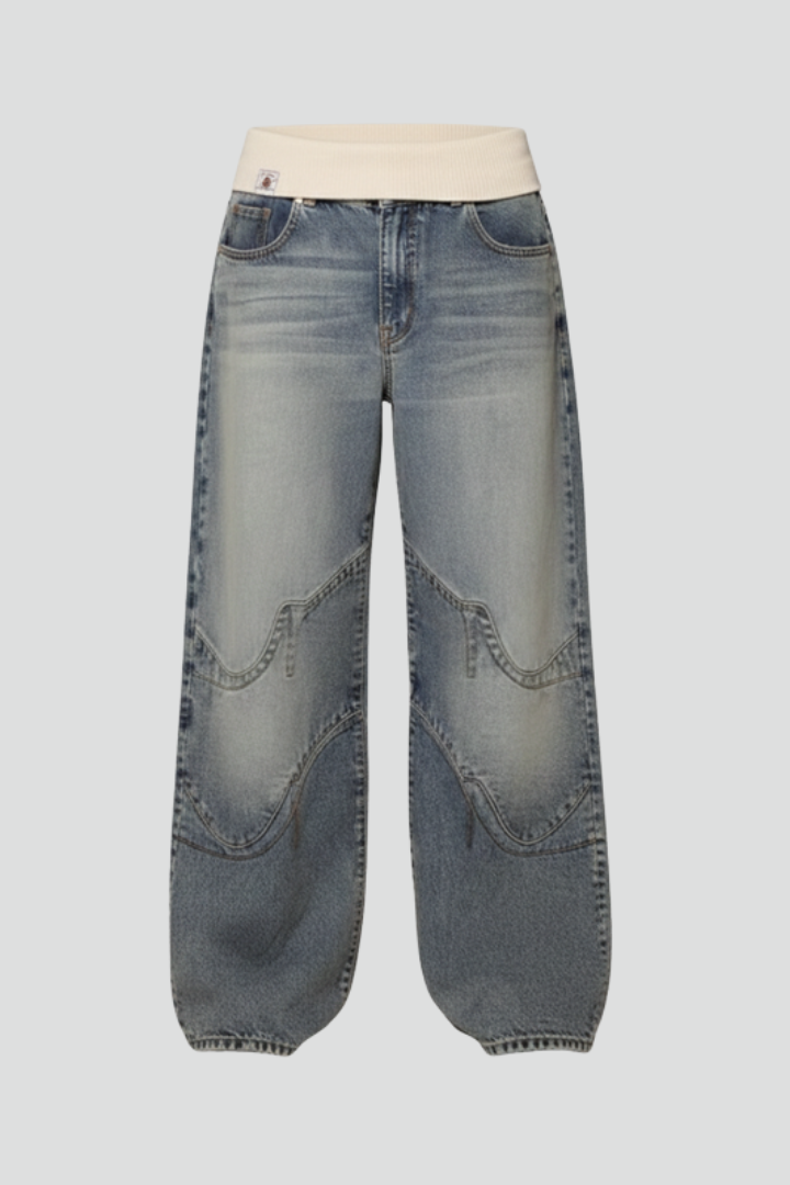 Light Blue Casual Baggy Wide-Leg Denim Trousers Modeberg Bern
