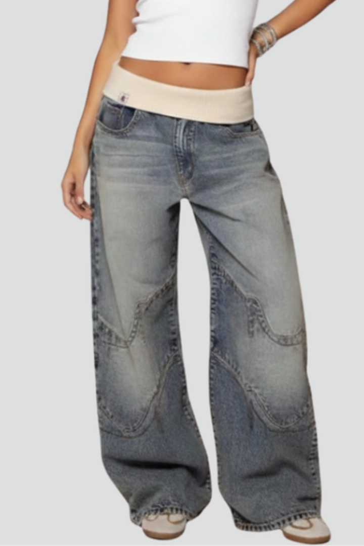 Light Blue Casual Baggy Wide-Leg Denim Trousers Modeberg Bern