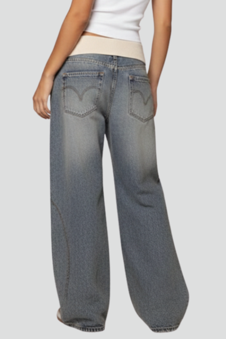 Light Blue Casual Baggy Wide-Leg Denim Trousers Modeberg Bern