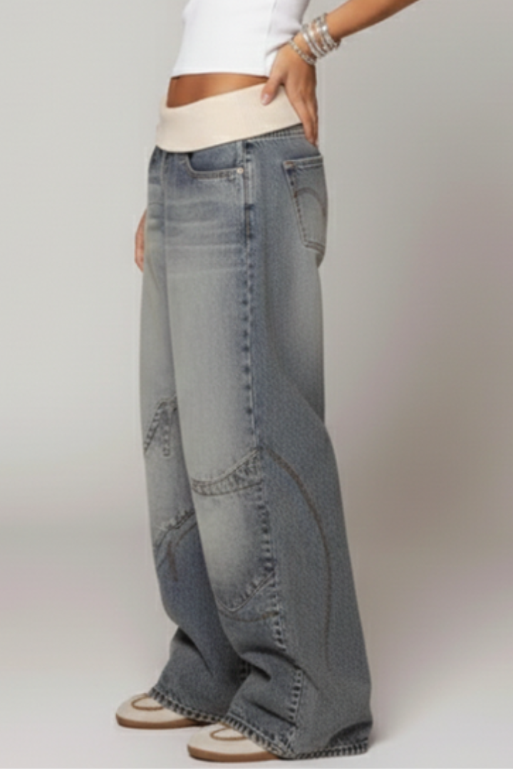 Light Blue Casual Baggy Wide-Leg Denim Trousers Modeberg Bern