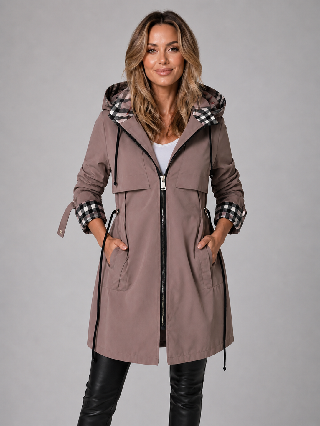 Hooded Longline Rain Coat with Adjustable Waist Modeberg Bern