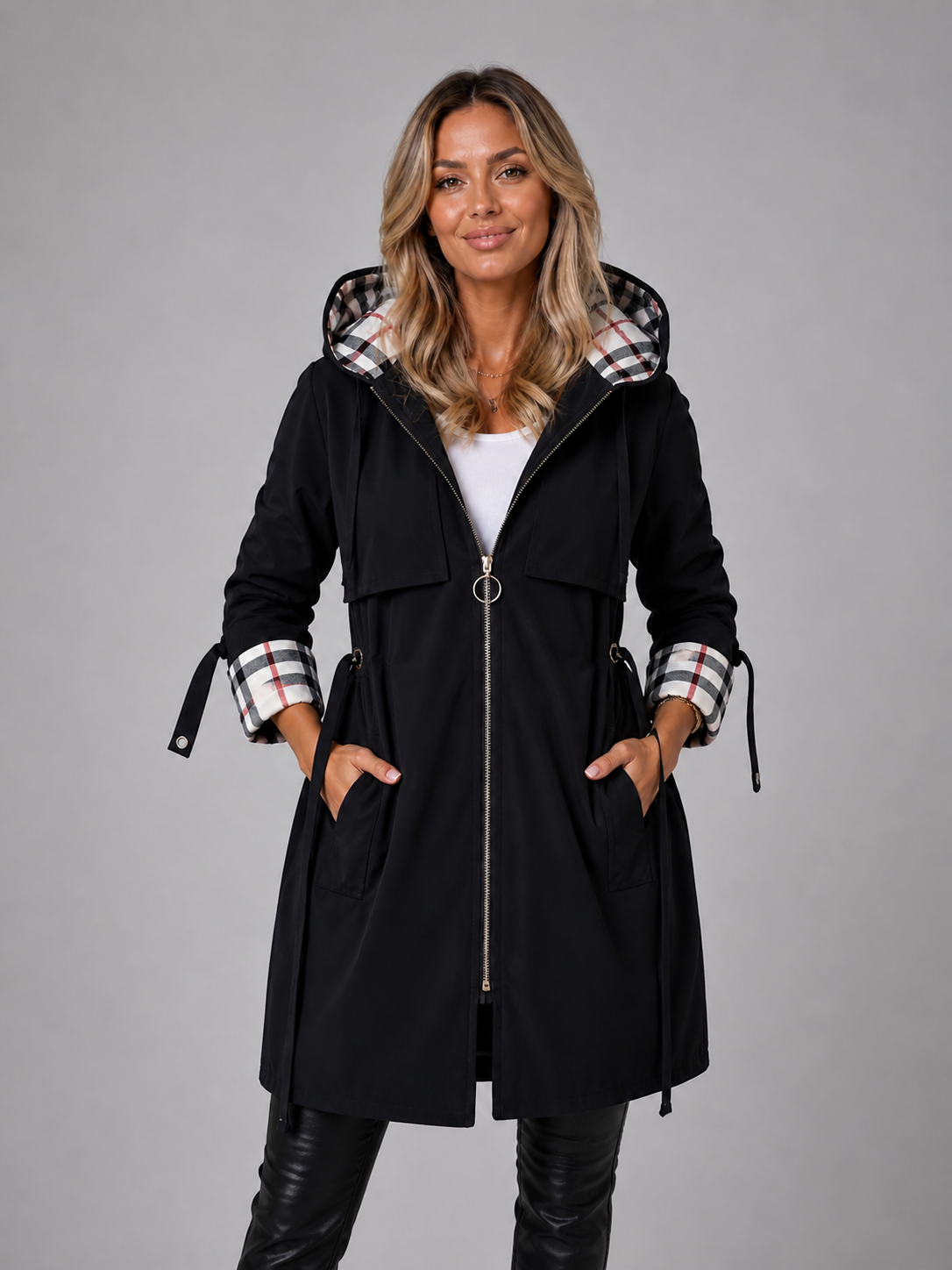 Hooded Longline Rain Coat with Adjustable Waist Modeberg Bern
