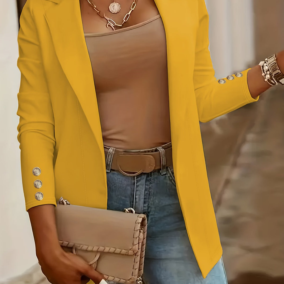 Mid-Length Lapel Coat with Decorative Button Cuffs Modeberg Bern