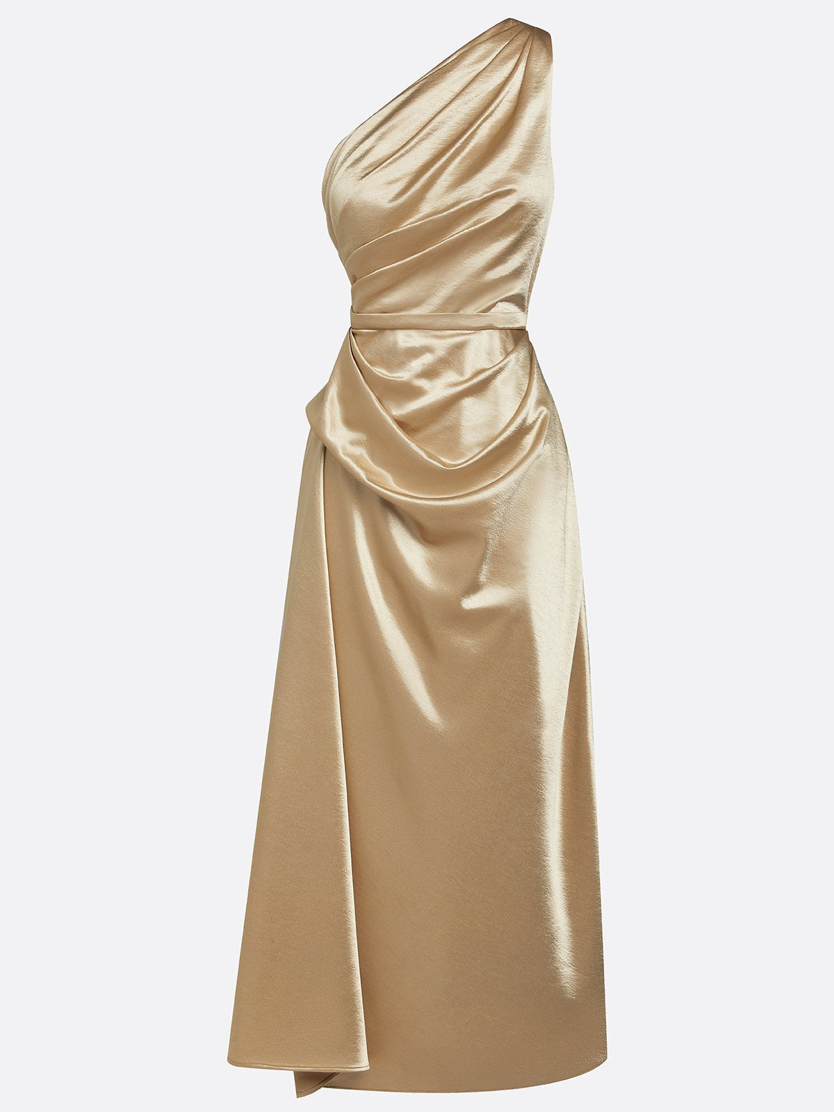 Satin One-Shoulder Ruched Wedding Guest Midi Dress Modeberg Bern