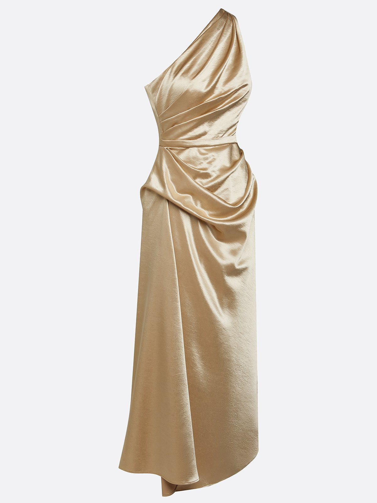 Satin One-Shoulder Ruched Wedding Guest Midi Dress Modeberg Bern