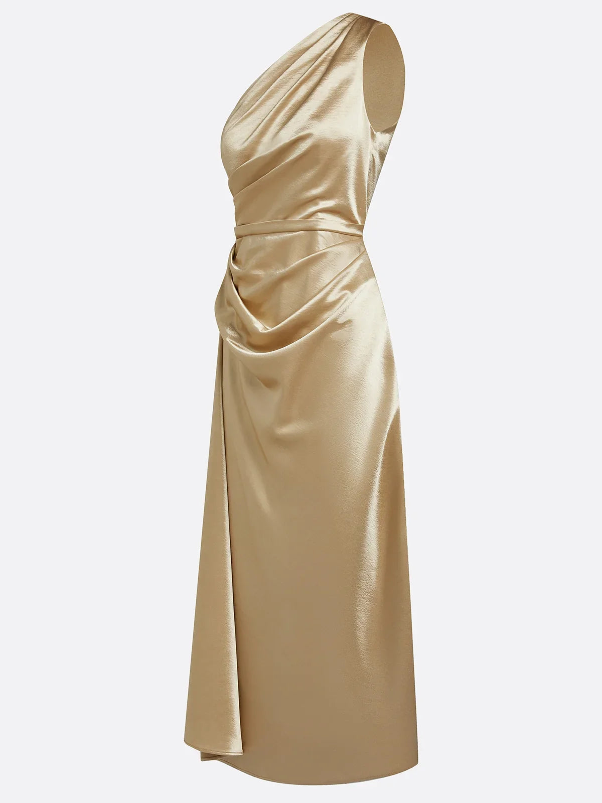 Satin One-Shoulder Ruched Wedding Guest Midi Dress Modeberg Bern