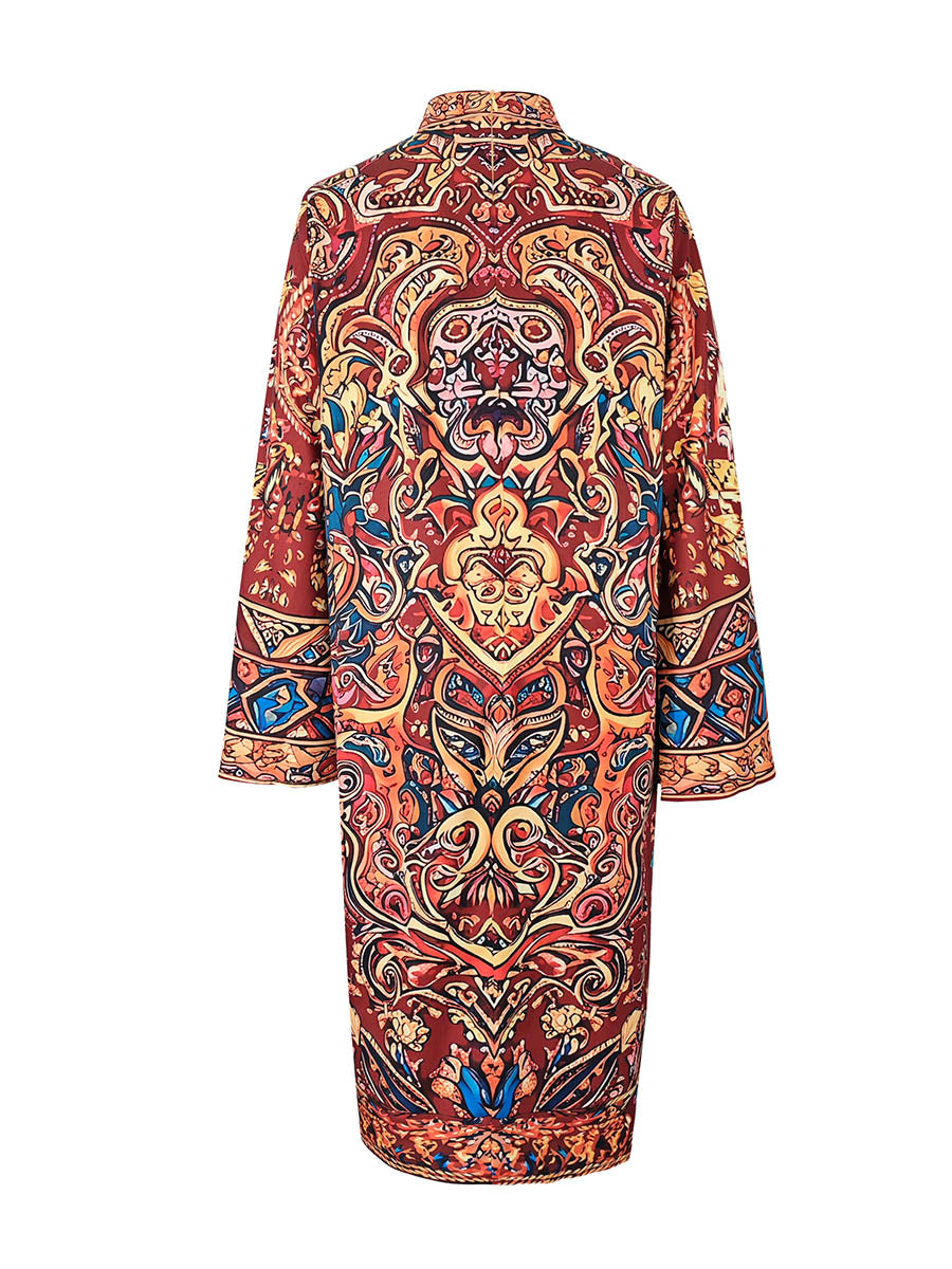 Contrast Print Mock Neck Midi Dress with Long Sleeves and Loose Fit Modeberg Bern
