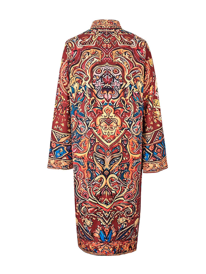 Contrast Print Mock Neck Midi Dress with Long Sleeves and Loose Fit Modeberg Bern
