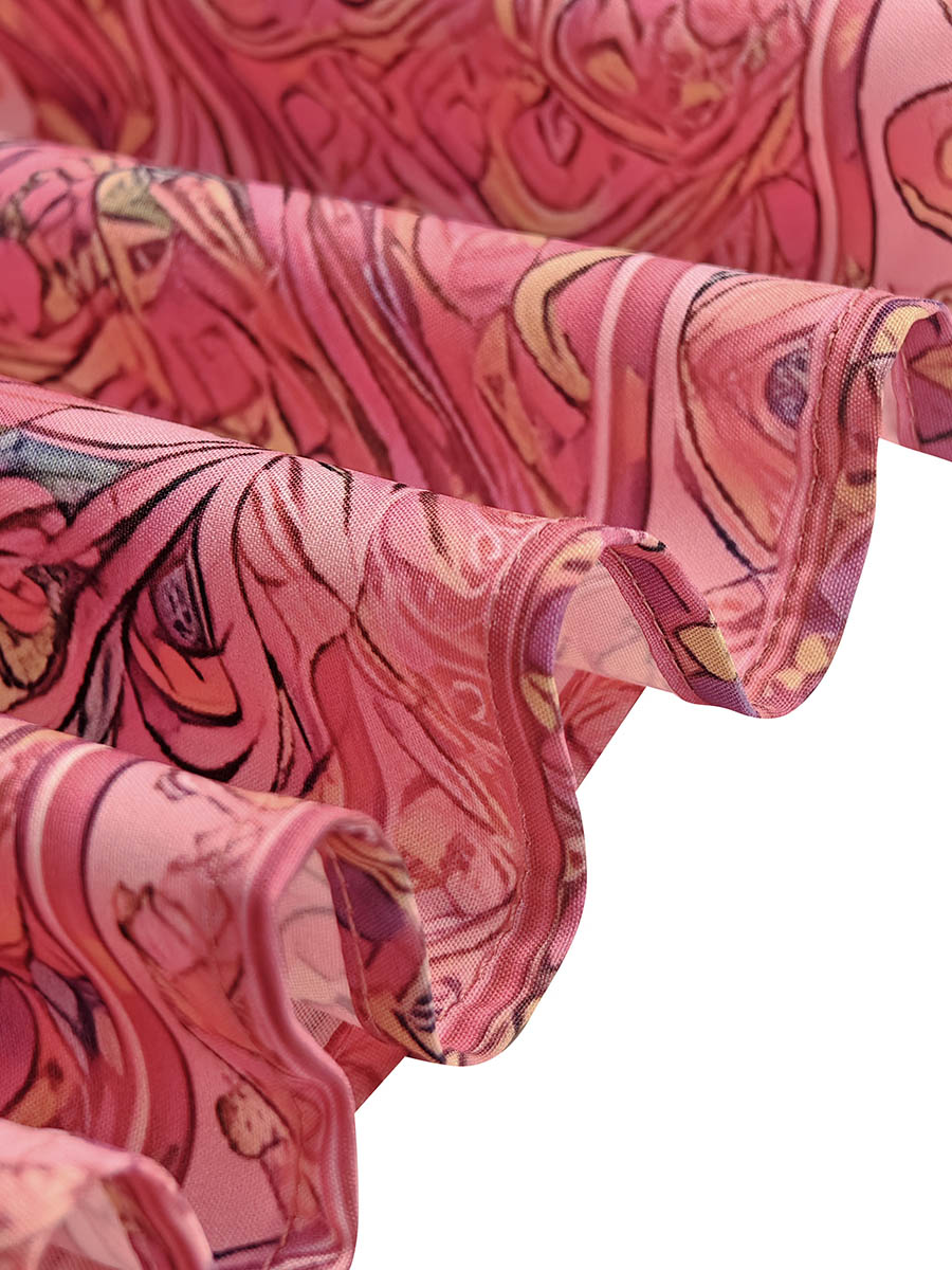 Contrast Print Mock Neck Midi Dress with Long Sleeves and Loose Fit Modeberg Bern