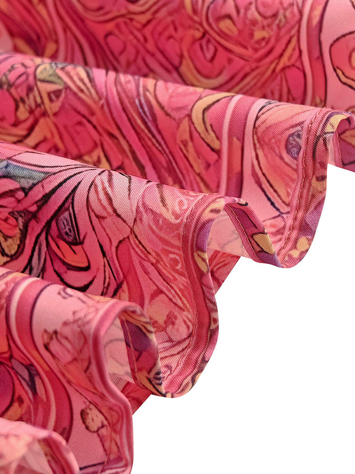 Contrast Print Mock Neck Midi Dress with Long Sleeves and Loose Fit Modeberg Bern
