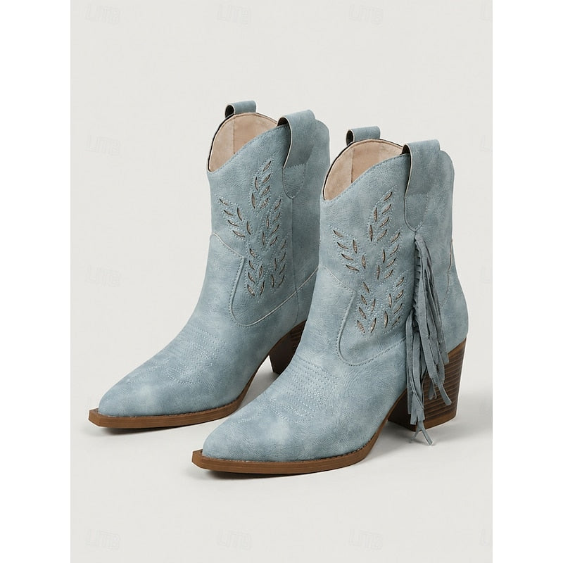 Tasseled Western Ankle Boots with Block Heel Modeberg Bern