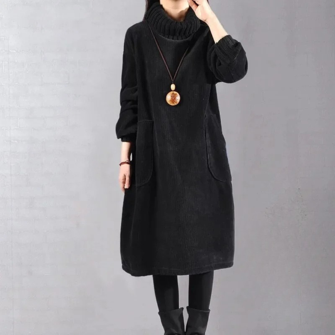 Roll Neck Midi Jumper Dress with Patch Pockets Modeberg Bern