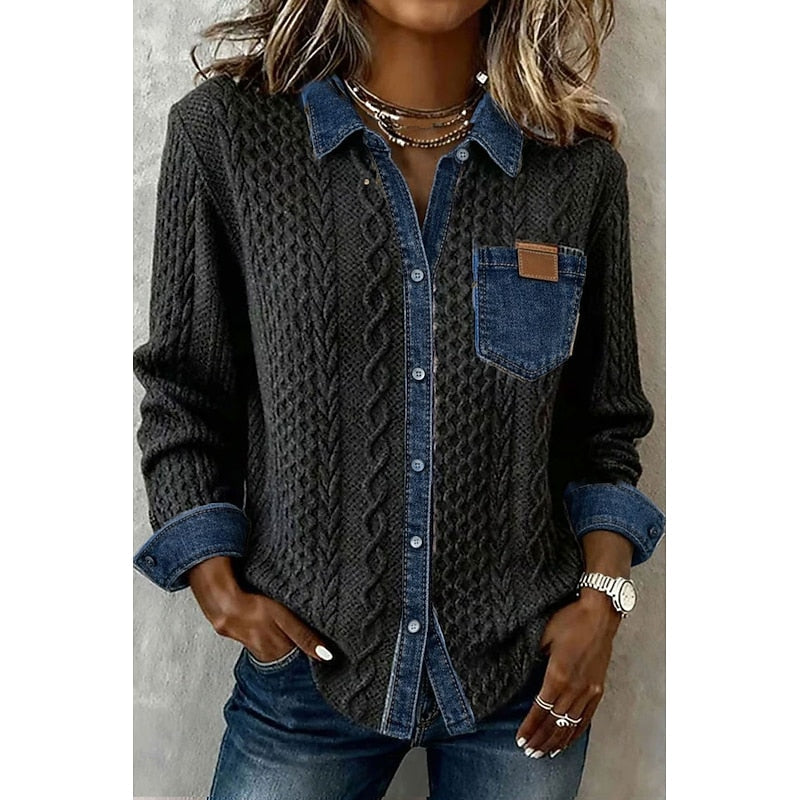 Textured Contrast Panel Blouse Modeberg Bern