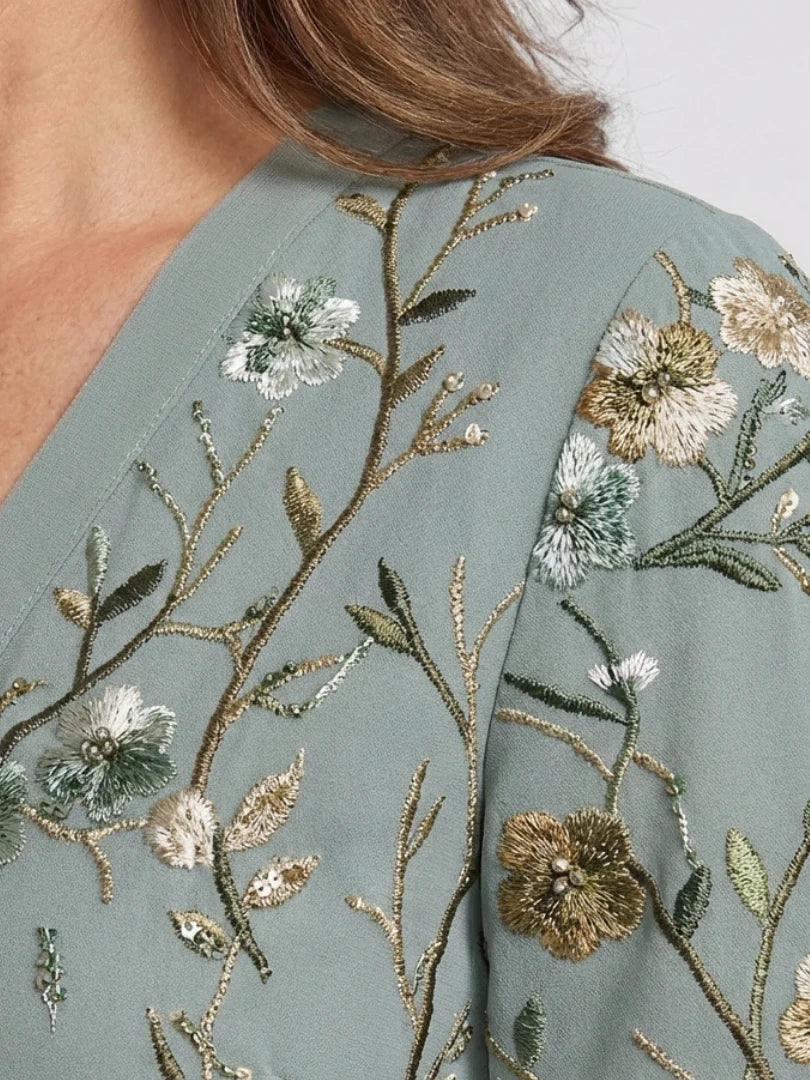 Floral Embroidered V-Neck Short Sleeve Maxi Dress Modeberg Bern