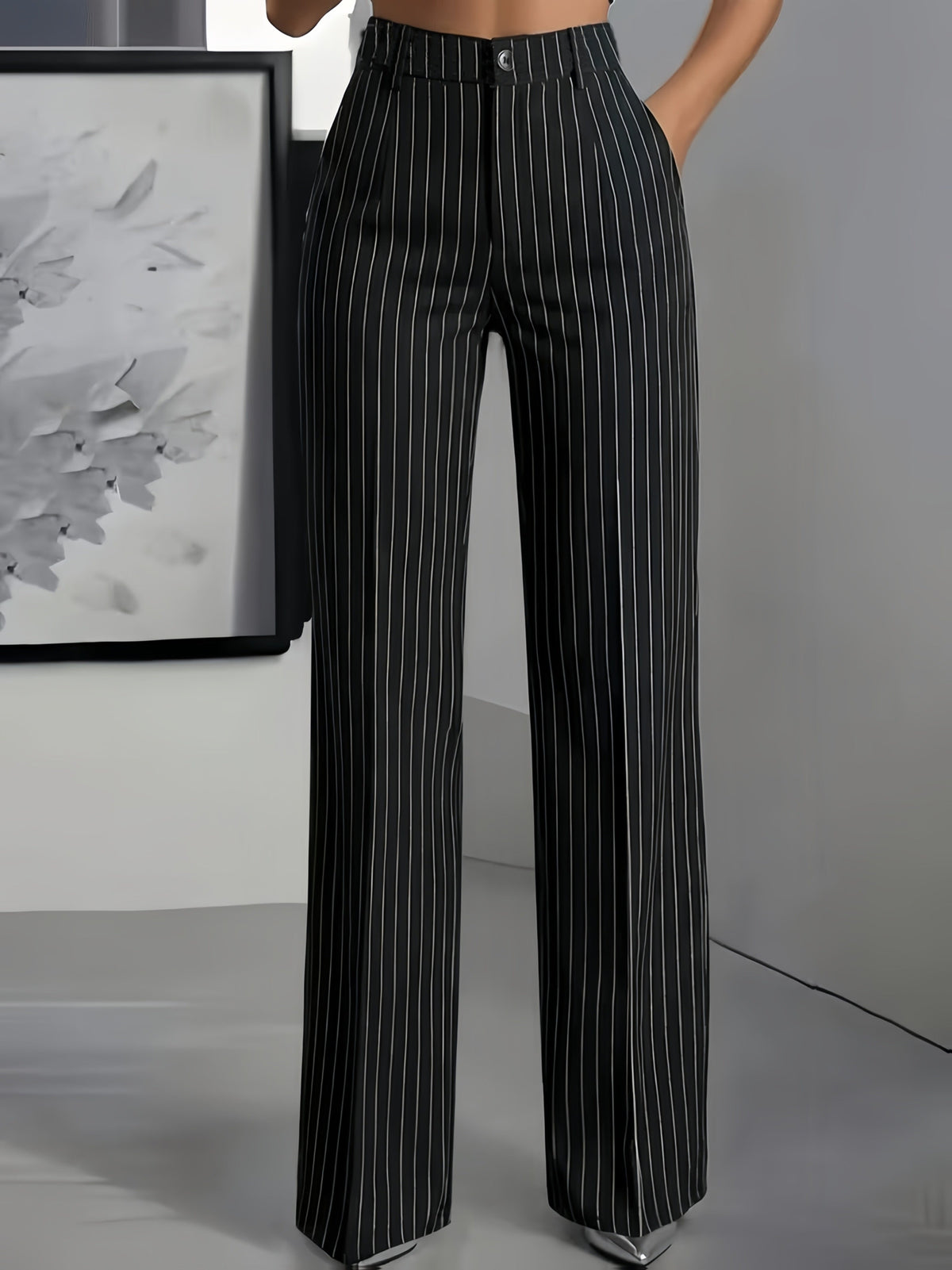 Striped Slim Fit Straight Leg Office Trousers Modeberg Bern