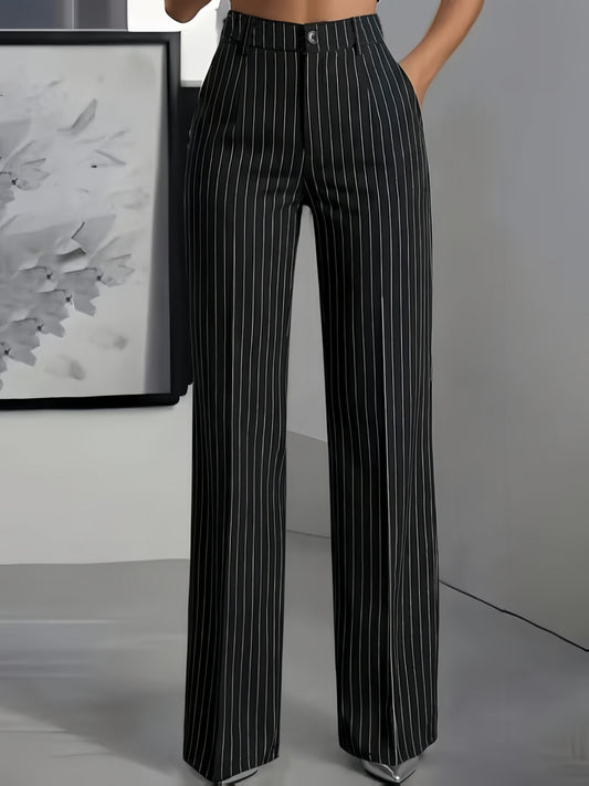 Striped Slim Fit Straight Leg Office Trousers Modeberg Bern