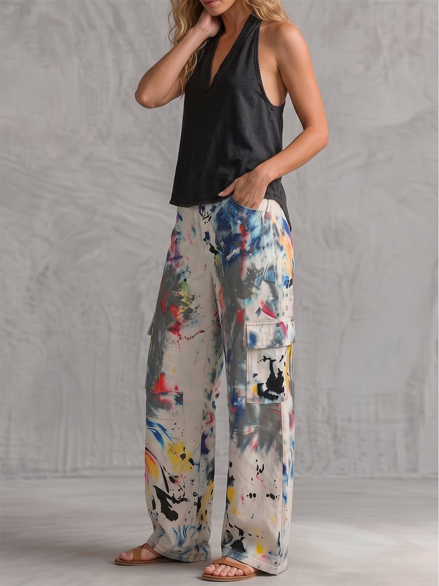 Graffiti Print Wide-Leg High-Waisted Jeans Modeberg Bern